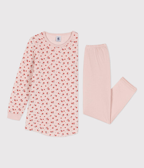 Camicia da notte e leggings a fiori in ciniglia e cotone per bimbe rosa SALINE/bianco MULTICO