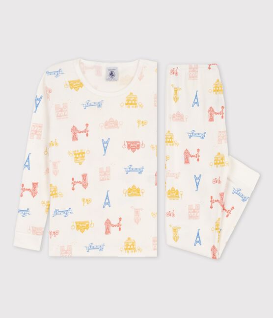 Pigiama snugfit fantasia Parigi bambino-bambina in cotone bianco MARSHMALLOW/bianco MULTICO
