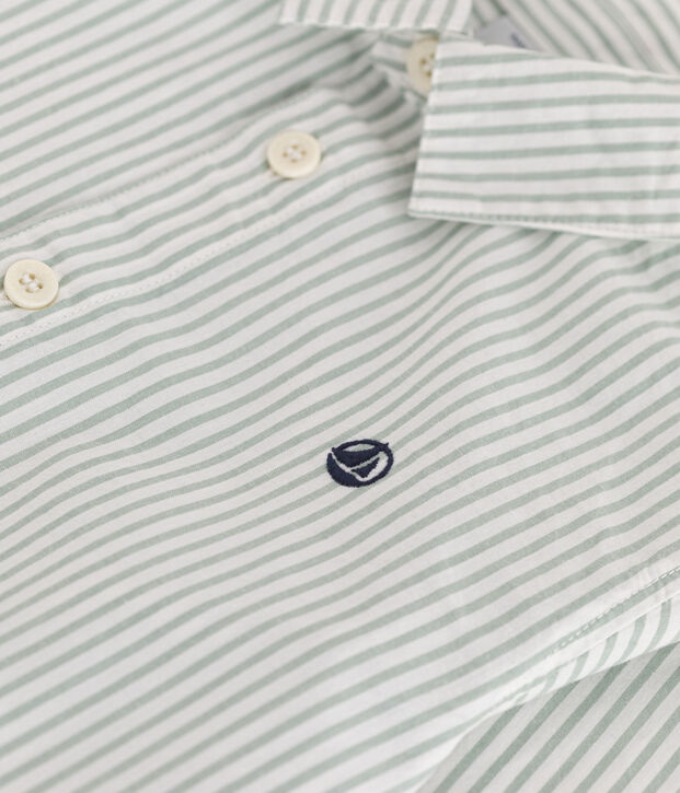 Camicia a maniche lunghe in cotone a righe bambino verde/bianco