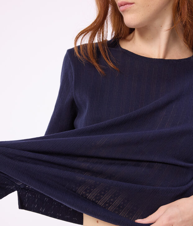 Pigiama a maniche corte in cotone traforato donna blu