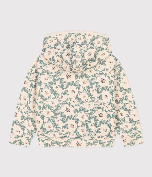 Felpa con cappuccio in molleton bambina ecru/blu/multicolore