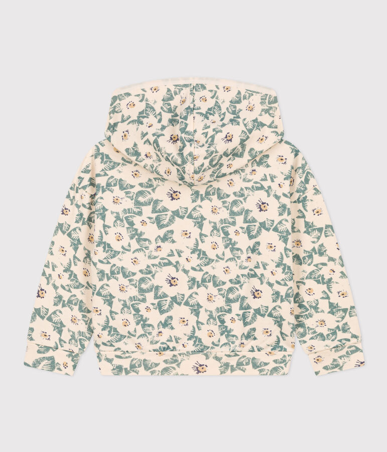 Felpa con cappuccio in molleton bambina ecru/blu/multicolore