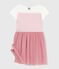 Abito a maniche corte in cotone e tulle bambina bianco MARSHMALLOW/rosa CHARME