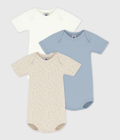 Set 3 body a maniche corte in cotone tinta unita neonato