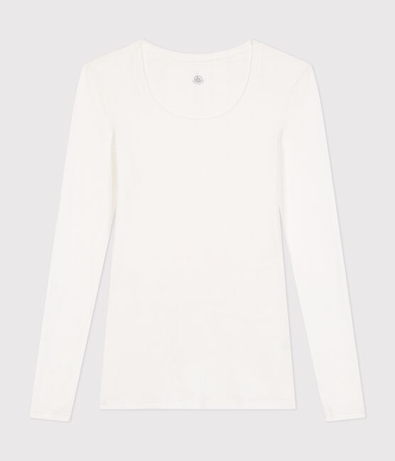 T-shirt a maniche lunghe con scollo a ballerina donna   bianco MARSHMALLOW