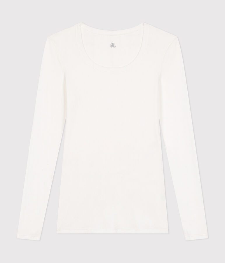 T-shirt a maniche lunghe con scollo a ballerina donna bianco