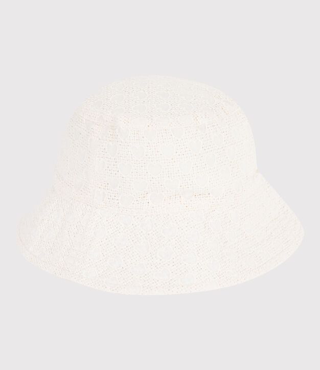 Cappellino in popeline e sangallo bambina bianco