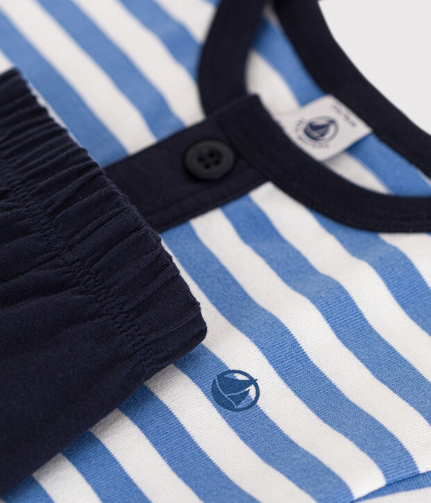 Set beb&egrave; t-shirt e pantaloncini in jersey blu/bianco