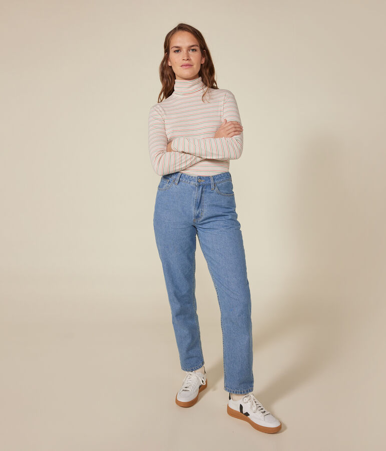 T-shirt donna L'Iconique in cotone con collo a lupetto ecru/multicolore