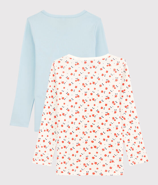 Confezione da 2 t-shirt bambina a maniche lunghe a fiori in cotone biologico variante 1