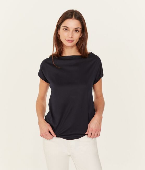 T-shirt manica corta in cotone Sea Island donna blu MARINE