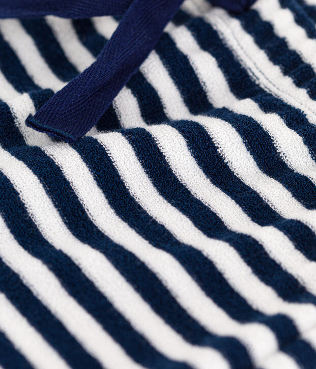 Pantaloni beb&egrave; in spugna bouclette a righe blu/bianco