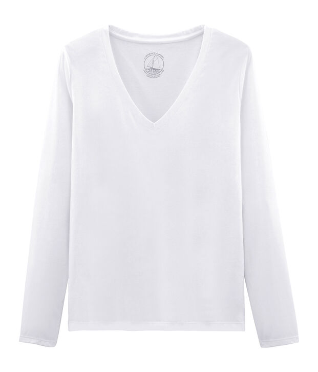 T-shirt manica lunga in cotone Sea Island donna bianco