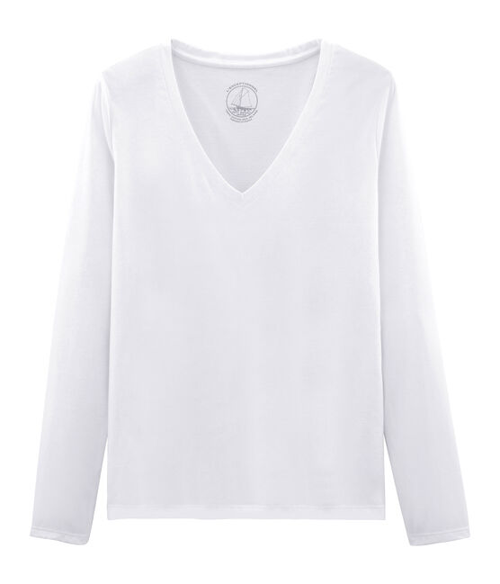 T-shirt manica lunga in cotone Sea Island donna bianco ECUME