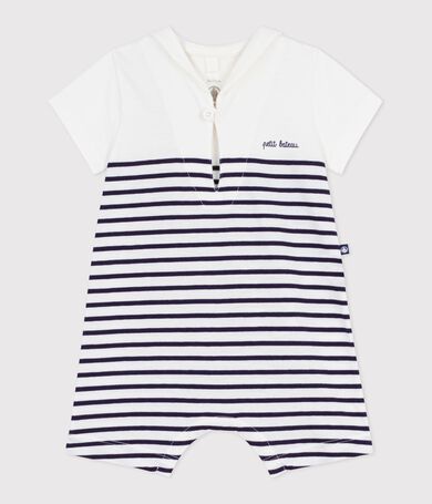Tutina corta in cotone a righe con collo alla marinara neonato