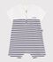 Tutina corta in cotone a righe con collo alla marinara neonato blu/blu