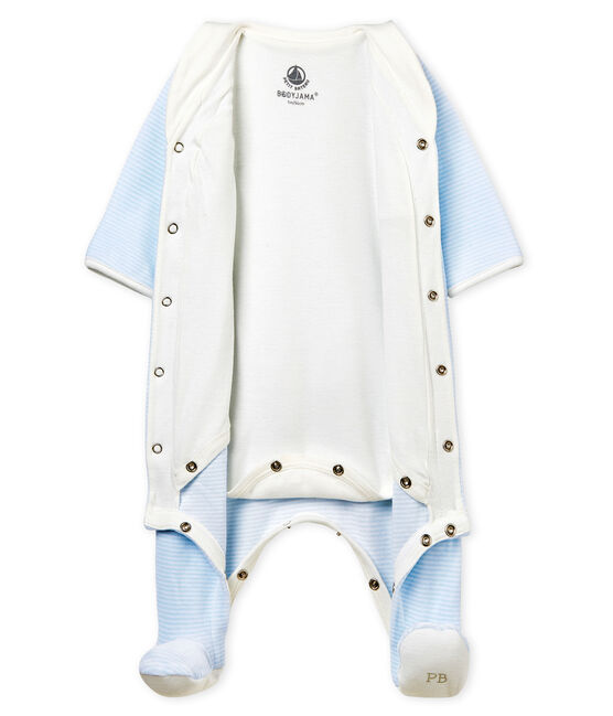 Bodyjama bebè maschio in velluto millerighe blu FRAICHEUR/bianco ECUME