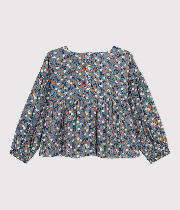 Blusa stampata in garza di cotone bambina blu/multicolore