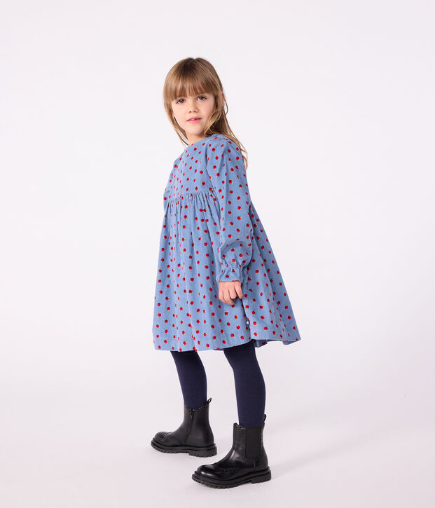Abito a maniche lunghe in velluto fantasia bambina blu/multicolore