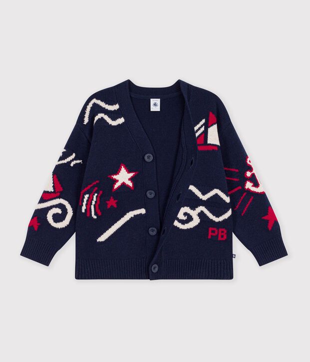 Cardigan in lana e cotone fantasia bambino rosso/multicolore
