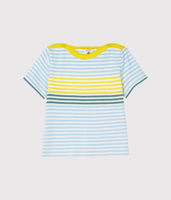 T-shirt a righe bebè maschio bianco MARSHMALLOW/bianco MULTICO