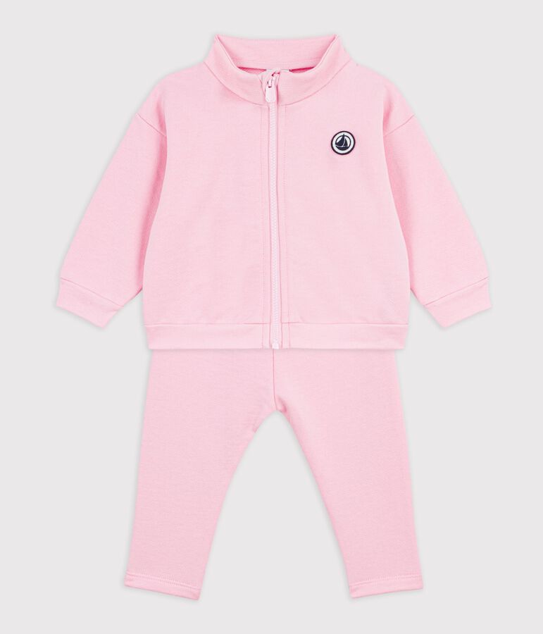 Set per neonato composto da felpa e pantaloni in cotone tinta unita rosa