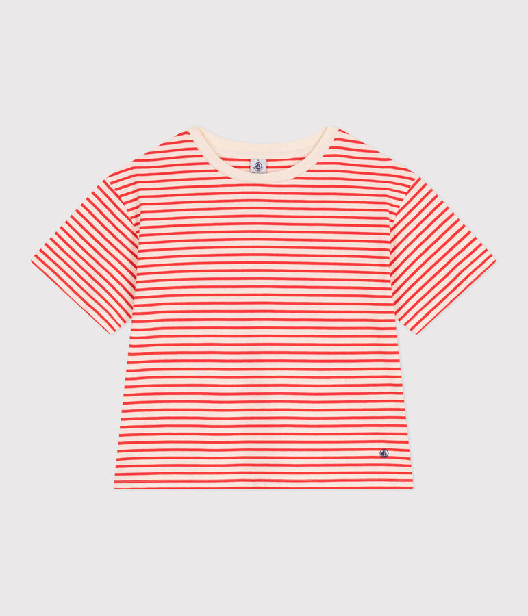 T-shirt Le Boxy in cotone a righe donna ecru/rosso