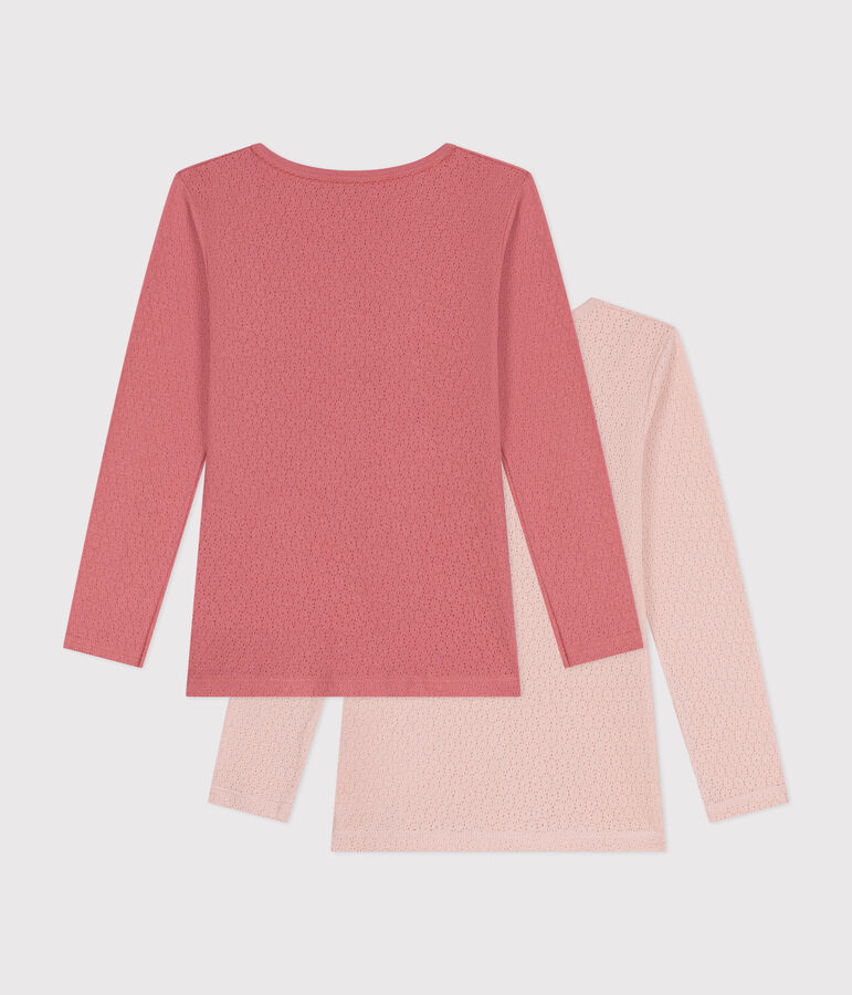 Set di 2 T-shirt in cotone traforato tinta unita bambino multicolore