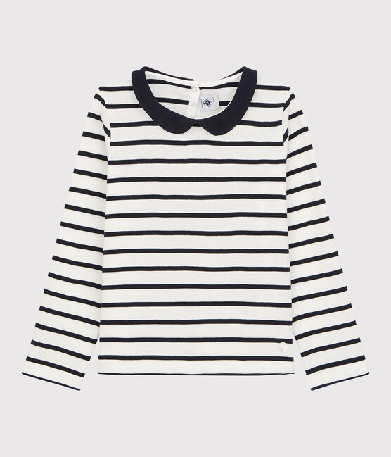 T-shirt bambina a maniche lunghe in cotone bianco MARSHMALLOW/blu SMOKING