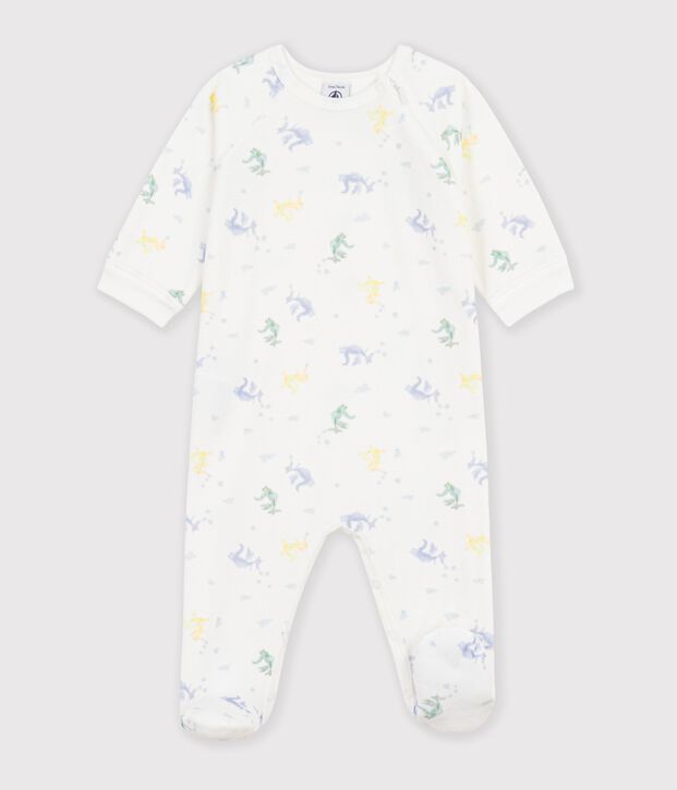 Pigiama in ciniglia con draghi stampati neonato bianco/multicolore