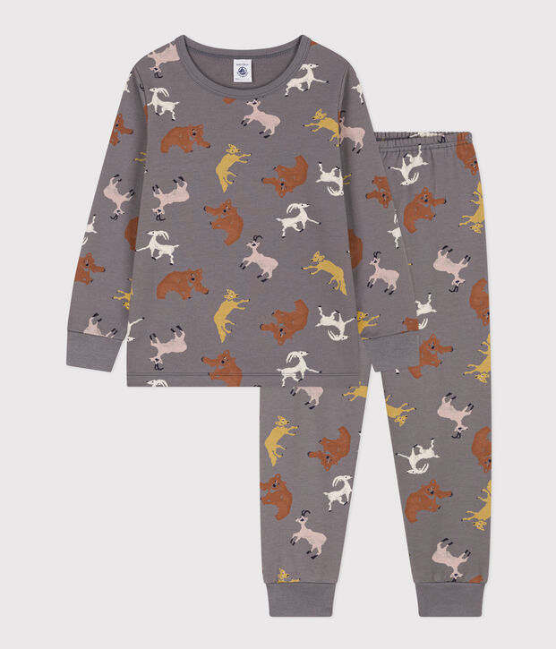 Pigiama bambino unisex in tessuto felpato con animali grigio/multicolore