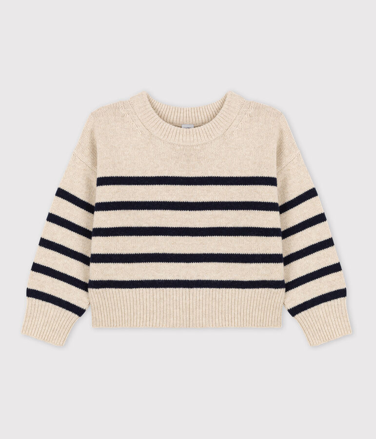 Pullover a righe in lana e cotone bambino unisex bianco AVALANCHE/blu SMOKING