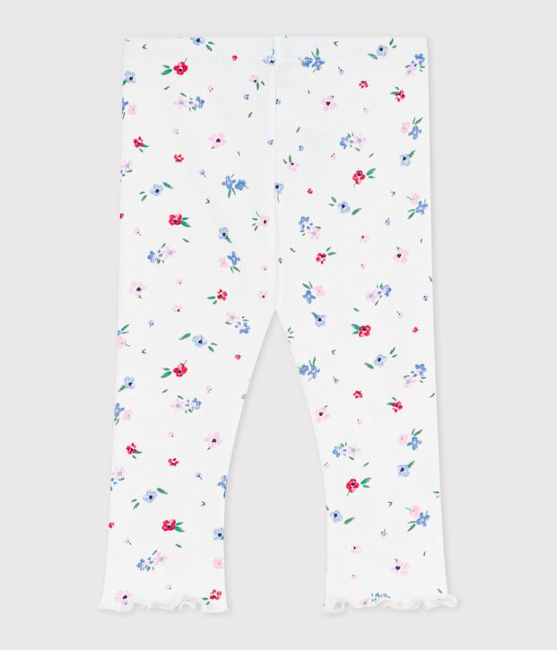 Leggings in cotone con stampa a fiori neonato bianco/multicolore