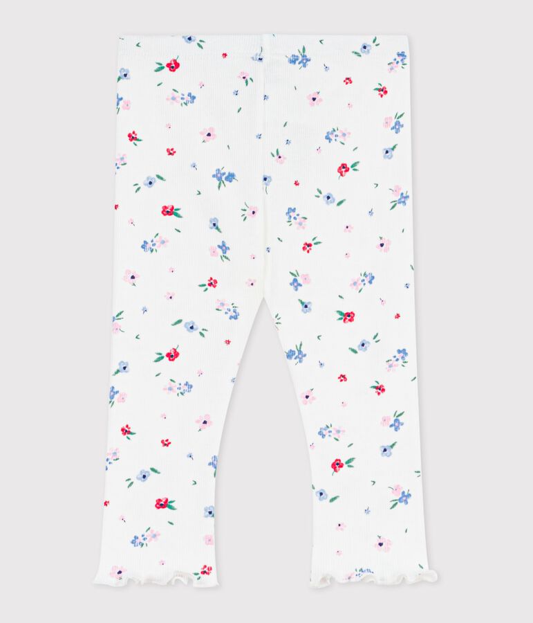 Leggings in cotone con stampa a fiori neonato bianco MARSHMALLOW/bianco MULTICO