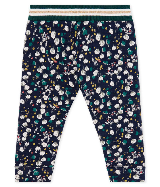 Pantalone bebè femmina in tubique fantasia blu SMOKING/bianco MULTICO