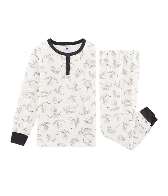 Pigiama bambino in ciniglia bianco MARSHMALLOW/bianco MULTICO