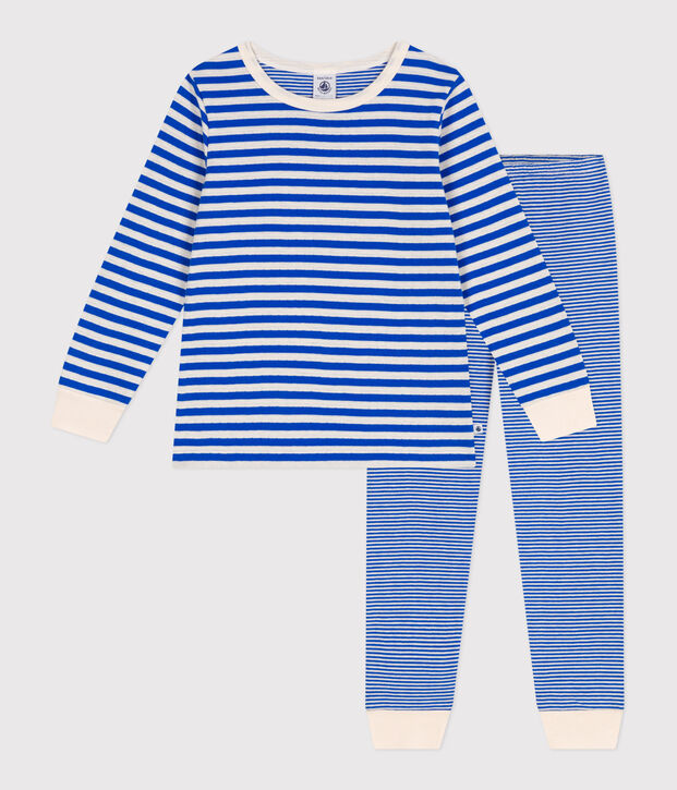 Pigiama in tubique a righe bambino blu/ecru