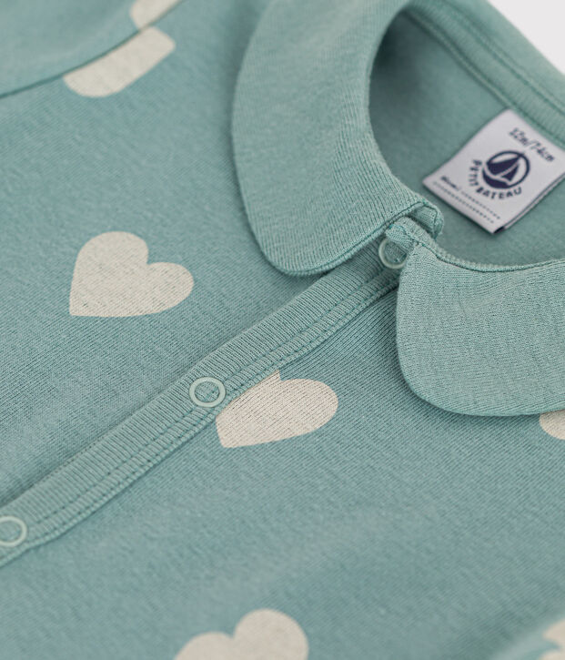Tutina corta beb&egrave; in cotone verde/ecru