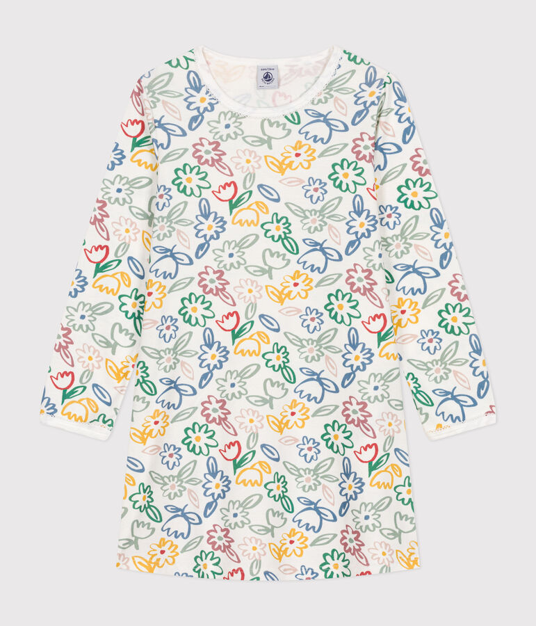 Camicia da notte in cotone con motivo a fiori bambino bianco/multicolore