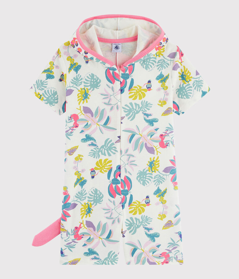 Tutina dinosauro da bambina a costine bianco/multicolore