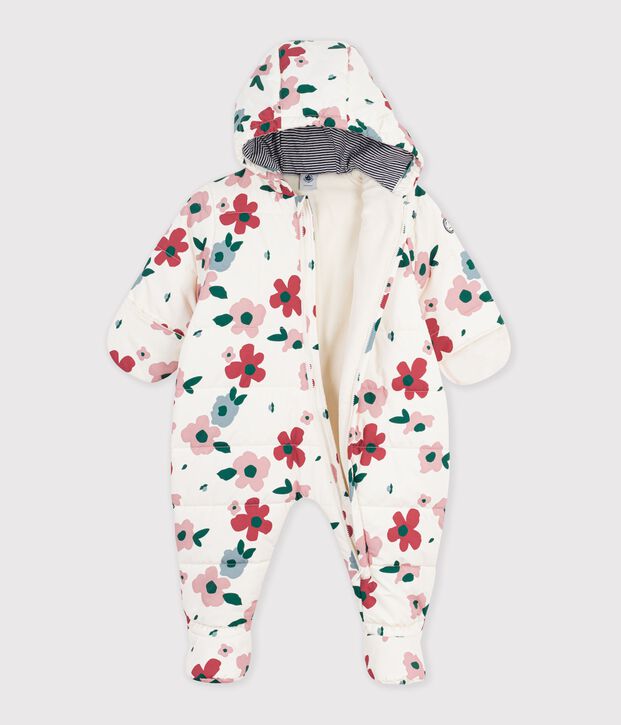 Tutina imbottita in poliestere con stampa a fiori neonata ecru/multicolore