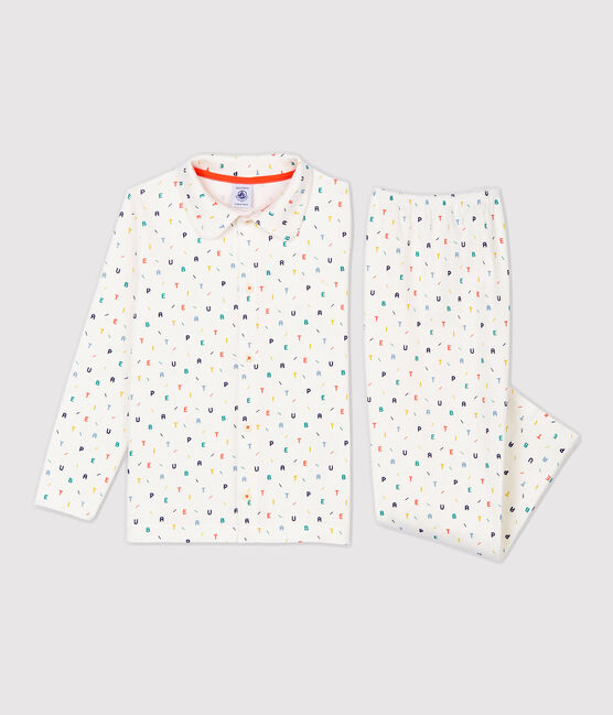 Pigiama bambino fantasia a lettere multicolore in cotone biologico bianco MARSHMALLOW/bianco MULTICO