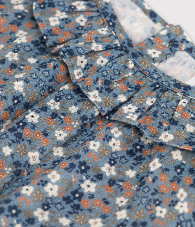 Abito a fiori a maniche lunghe in garza di cotone bambina blu/multicolore