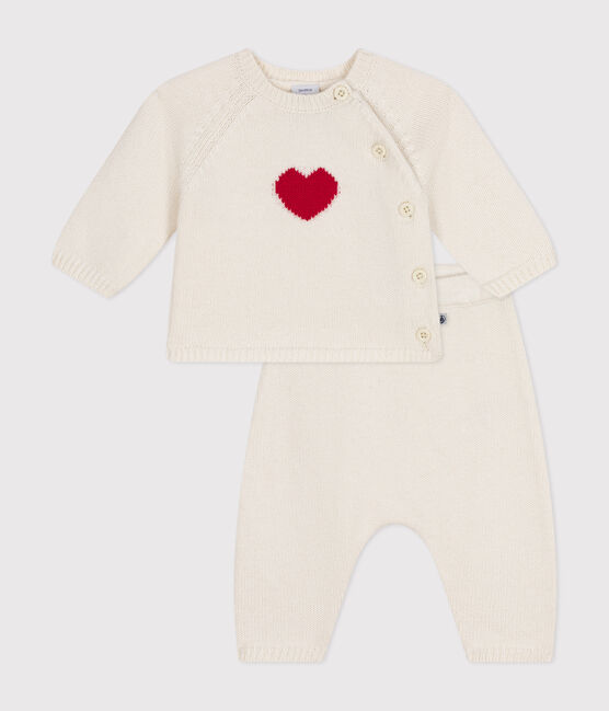 Completo in tricot di lana e cotone con motivo a cuore per bebè rosso MARSHMALLOW/bianco CORRIDA