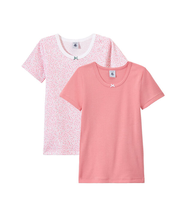 Lotto di 2 t-shirts per bambina a maniche corte bianco