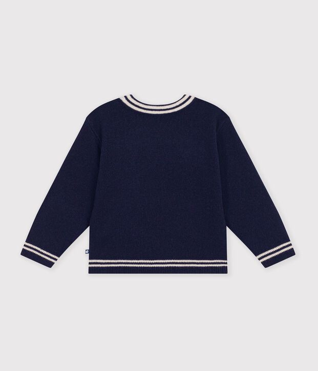 Pullover in misto lana e cotone con fantasia a fiocchi bambino blu/beige