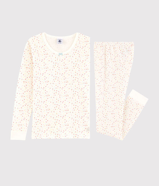 Pigiama snugfit pois multicolore bambina in cotone biologico bianco MARSHMALLOW/bianco MULTICO