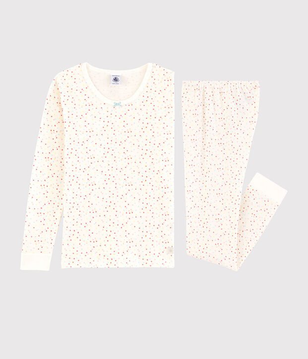 Pigiama snugfit pois multicolore bambina in cotone biologico bianco/multicolore