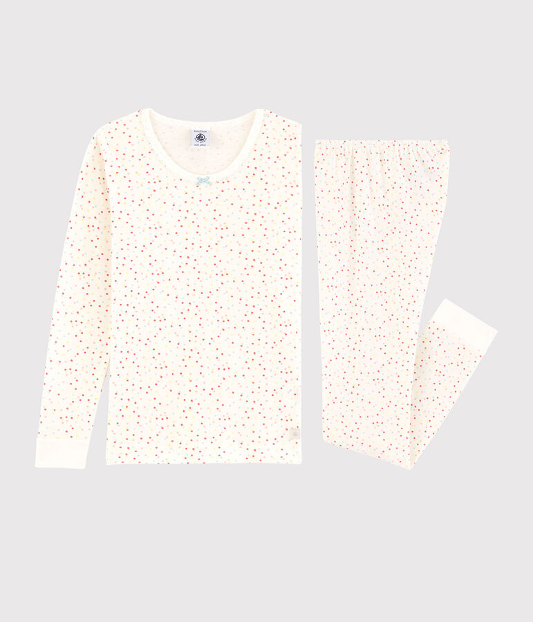 Pigiama snugfit pois multicolore bambina in cotone biologico bianco/multicolore