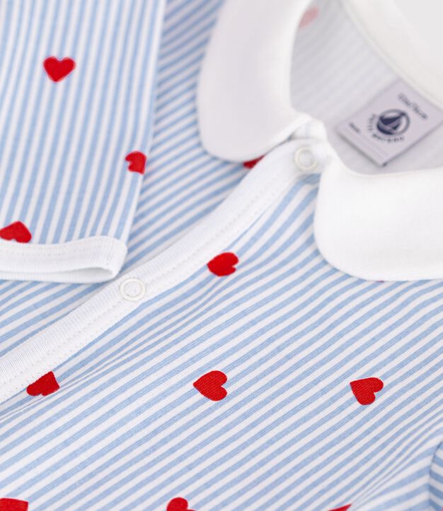 Pigiama in cotone con colletto e stampa a cuori neonato bianco/multicolore